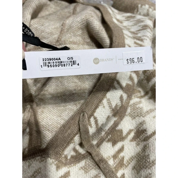 Coco + Carmen Brina Hooded Drawstring Pullover Knit Poncho Carmel Cream One Size - Picture 14 of 16